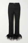 16ARLINGTON FEATHER-TRIMMED HIGH-RISE SKINNY JEANS