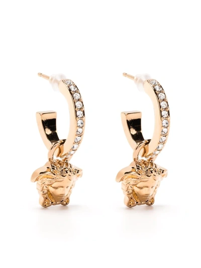 Versace Embellished Medusa Hoop Earrings In Gold