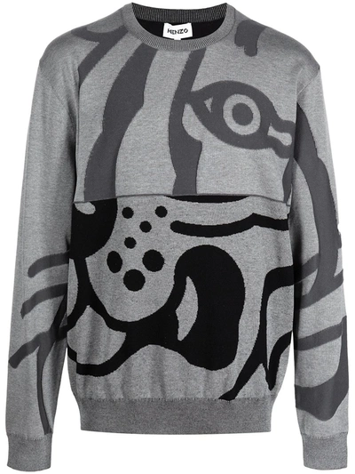 Kenzo K-tiger Cotton Sweatshirt In Grey