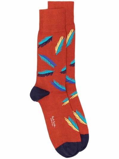 Paul Smith Feather-print Socks In Orange