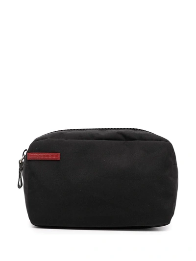 Prada Sport Logo Patch Zip Make Up Bag In Schwarz