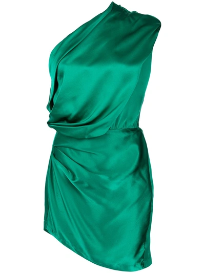 Michelle Mason Satin Asymmetric Mini Dress In Green