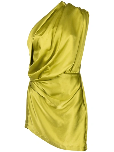 Michelle Mason Satin Asymmetric Mini Dress In Yellow