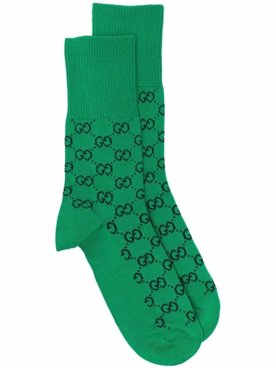 Gucci Monogram-pattern Intarsia-knit Socks In Green