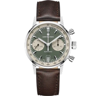 Hamilton American Classic Intra-matic Chronograph Leather Strap Watch, 40mm In Green