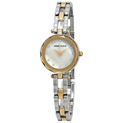 Anne Klein Crystal Mother Of Pearl Dial Ladies Watch 3121mptt In Gold Tone,mother Of Pearl,silver Tone,two Tone,yellow
