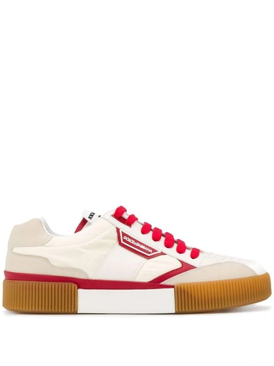 Dolce & Gabbana Miami Sneakers In Fabric And Nappaired Calfskin In White