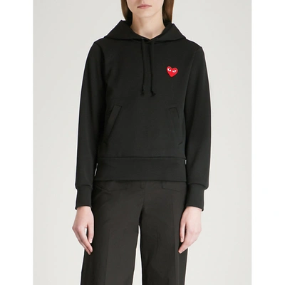COMME DES GARÇONS PLAY WOMENS BLACK LOGO-EMBROIDERED COTTON-JERSEY HOODY,98198771