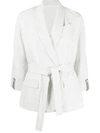 Brunello Cucinelli Belted Pinstriped Cotton And Linen-blend Blazer In White