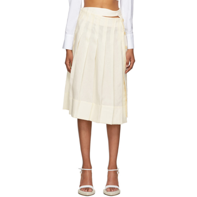Jacquemus Cutout Pleated Linen Midi Skirt In Cream