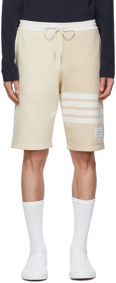 Thom Browne Off-white & Beige 4-bar Funmix Shorts In 107 Tonal White Funm