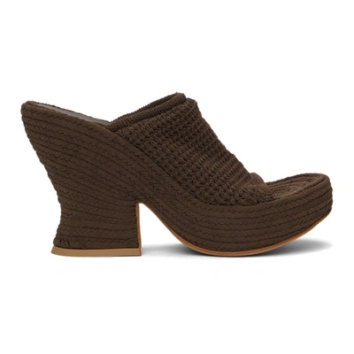 BOTTEGA VENETA BROWN KNIT WEDGE SANDALS