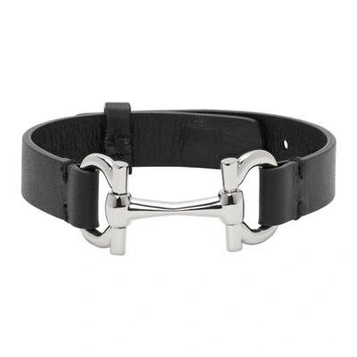 Ferragamo Black Horsebit Bracelet In 001 Black/pld Lucido