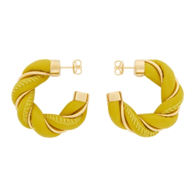 Bottega Veneta Yellow & Gold Leather Twist Hoop Earrings