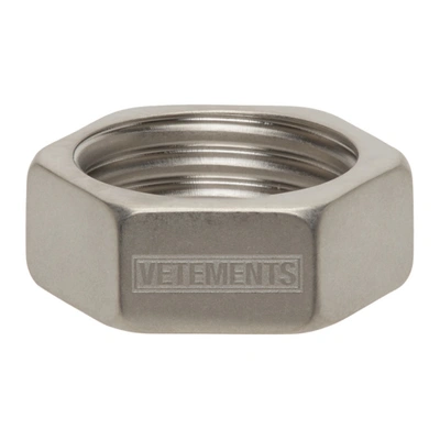 Vetements Logo-engraved Hexagonal Ring In Silver | ModeSens