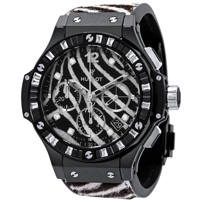 Hublot Big Bang Zebra Diamond Dial Black Ceramic Chronograph Ladies Watch 341cv7517vr1975 In Black / Skeleton