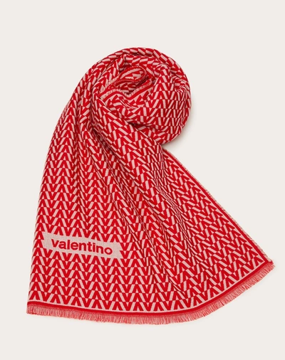 Valentino Garavani Optical  Jacquard Stole In Wool, Cashmere And Silk 75x200 Cm In Red/white