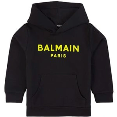 Balmain Black Logo Hoodie In White