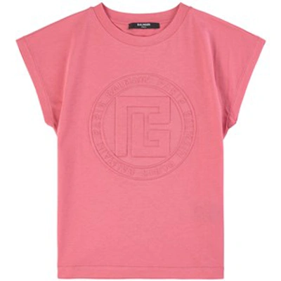 Balmain Kids' Pink Logo T-shirt Dress