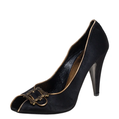 Pre-owned Le Silla Black Satin Buckle Peep-toe Pumps Size 39