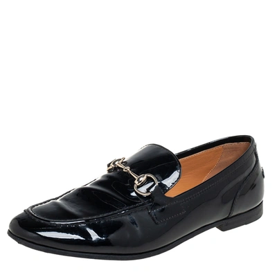 Pre-owned Gucci Black Patent Leather Horsebit Slip On Loafers Size 36.5