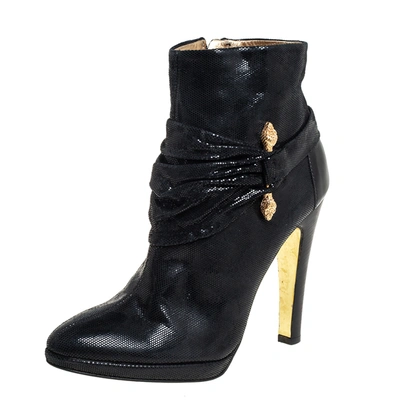 Pre-owned Roberto Cavalli Black Nubuck Ankle Boots Size 40.5
