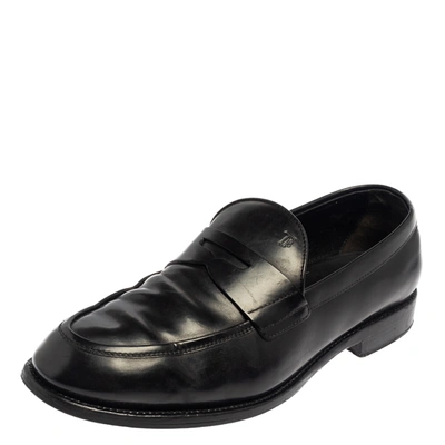 Pre-owned Tod's Black Leather Penny Slip On Loafers Size 43