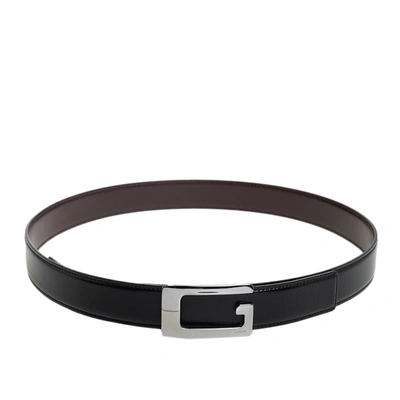 Pre-owned Gucci Black/brown Glossy Leather G Buckle Reversible Belt 95cm