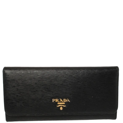 Pre-owned Prada Black Vitello Move Leather Continental Wallet