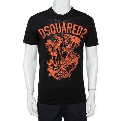 Pre-owned Dsquared2 Black Logo Graphic Printed Cotton Crewneck T-shirt S