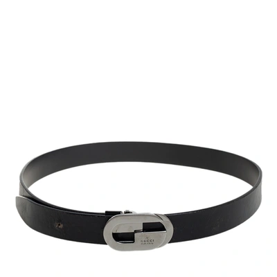 Pre-owned Gucci Black Leather G Buckle Belt 75cm