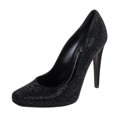 Pre-owned Dior Black Crystal Embellished Suede Square Toe Pumps Size 40