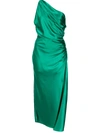 Michelle Mason Asymmetric Gathered Gown In 绿色