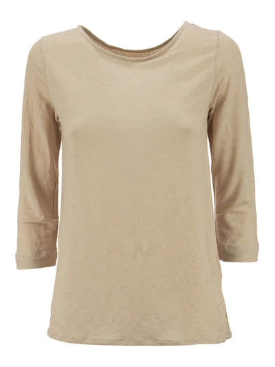 Majestic Boat Neck And ¾ Sleeves T-shirt In Beige