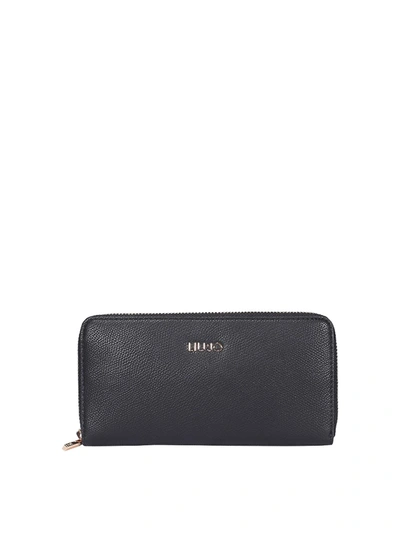 Liujo Pebbled Faux Leather Wallet In Black