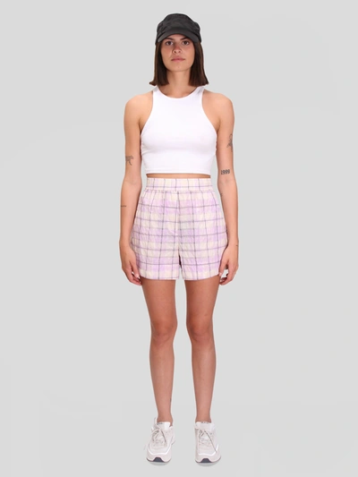 Ganni Purple & Yellow Seersucker Check Shorts In Orchid Blossom