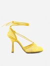 Bottega Veneta Stretch Square-toe Ankle-strap Mesh Pumps In Yellow
