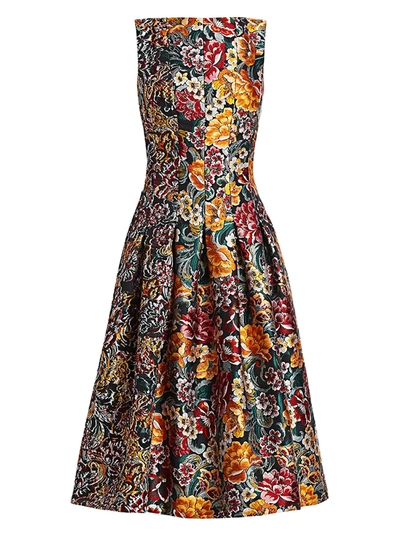 Oscar De La Renta Women's Multi Floral Jacquard Sleeveless A-line Dress