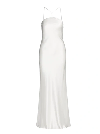 Galvan Cova White Halterneck Satin Midi Dress