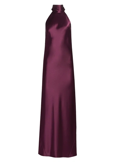 Galvan Womens Berry Sienna Halterneck Satin-crepe Maxi Dress 6