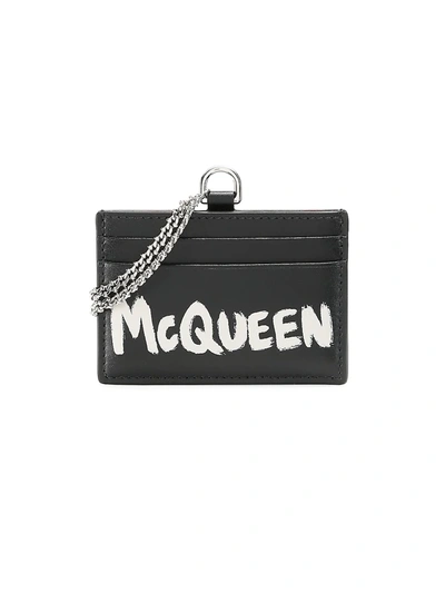 Mcq By Alexander Mcqueen Chain Leather Card Holder In Black Soft Ivory