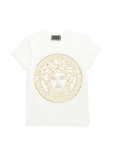 Versace 带装饰美杜莎棉质平纹针织t恤 In White Gold