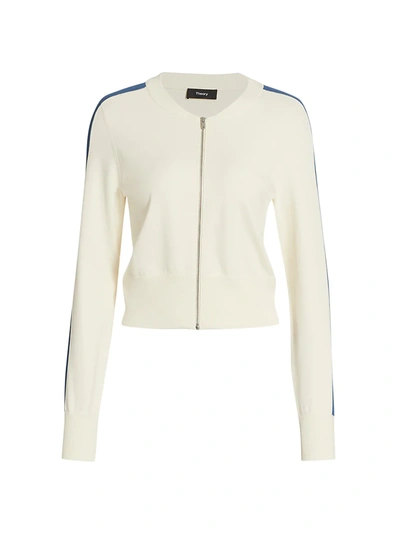 Theory Compact Knit Cropped Bomber Jacket In Iy/sbl/cb