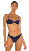 SOMETHING NAVY DAFFODIL RUFFLE BIKINI TOP,SOMR-WX5