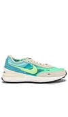 Nike Waffle One Branded Mesh And Suede Trainers In Bleached Aqua  Lime Glow  & Coconut Milk