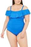 La Blanca Off The Shoulder One-piece Swimsuit In China Blue