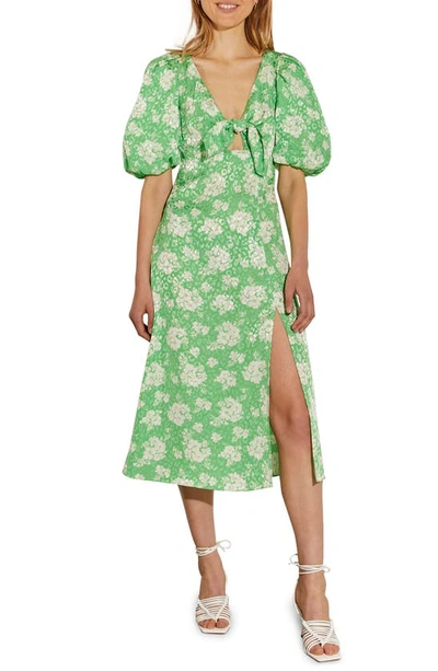 River Island Floral Tie Front Midi Dress In Green | ModeSens