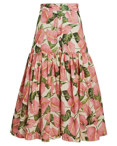 Agua By Agua Bendita Women's Ciruela Printed Tiered Linen Midi Skirt In Pink