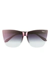 Quay Come Thru 56mm Gradient Cat Eye Sunglasses In Matte Black / Pink Fade Mirror