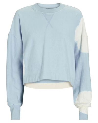 Bassike Radial Tie-dye Cropped Fleece Sweatshirt In Blue/white